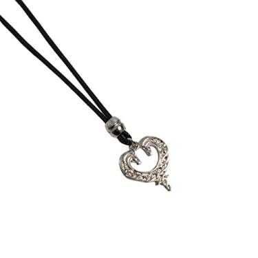 Imagem de Colar de Couro Ajustável Country 2 Cavalos Formato Coração