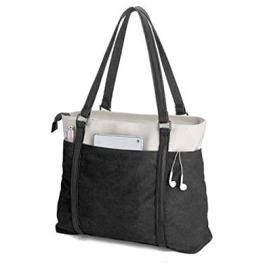 Imagem de Bolsa de trabalho feminina com compartimento para notebook, bolsos com zíper, bolsa para professores, Preto, Large, Durável