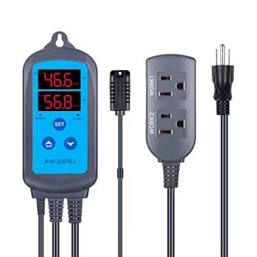 Imagem de Inkbird Controlador De Umidade Wi-Fi Digital IHC-200 Saída Dupla Umidistato Pré-Fiado Para Cultivo De Cogumelos Cura Carne Réptil Suporte De Estufa Umidificador Desumidificador Ventilador Ios&Andriod.