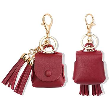 Imagem de MODOS LOGICOS Capa de carregamento para Airpods da Apple 1/2, capa de couro legítimo com um par de borlas caídas para Apple Airpods 1/2 estojo de carregamento - Vermelho vinho (borlas)