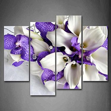 Imagem de Bando de flores em branco e escuro roxo parede arte pintura imagens Impressão em tela flor A imagem para casa decoração moderna