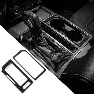 Imagem de Voodonala Kit de folha de acabamento de porta-copo e câmbio de marchas de fibra de carbono acessórios interiores para Ford F150 2016 2017 2018