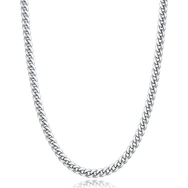 Imagem de Momlovu Corrente de prata ouro prata para homens meninos, colares masculinos banhados a ouro 18K corrente de elos cubanos para homens 4mm/6mm 18/20/22/24/26 polegadas, 20, Aço inoxidável, Sem pedras preciosas