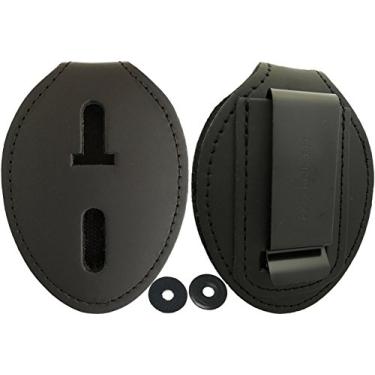 Imagem de Clipe de cinto para crachá da polícia oval - opcional para usar ao redor do pescoço - couro preto