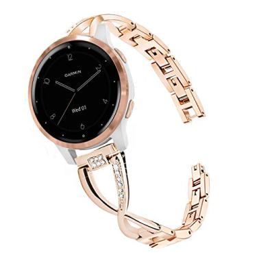 Imagem de ViCRiOR Pulseira feminina para Garmin Venu 2S / Vivoactive 4S / Vivomove 3S, pulseira de aço inoxidável de diamante brilhante de 18 mm para Fossil Q Venture Gen 4 HR/Gen 3, Gen 5E 42 mm, ouro rosa, Aço inoxidável