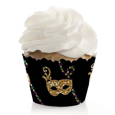 Imagem de Mardi Gras – Decorações de festa de baile de máscaras – Embalagens de cupcake de festa – Conjunto de 12