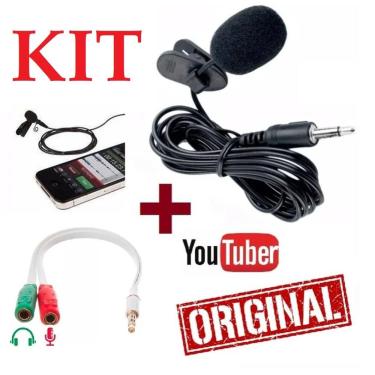 Imagem de Kit Youtuber Microfone de Lapela Para Celular Smartphone Android Universal + Adaptador P2 p/ Gravação de Vídeos