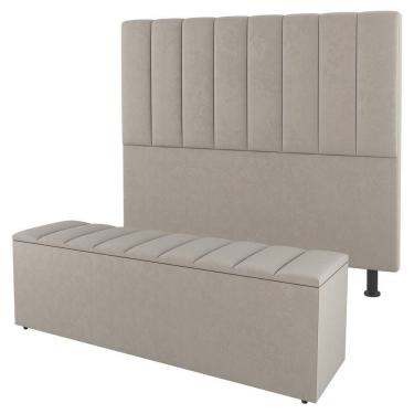 Imagem de Cabeceira E Baú Cama Box Queen Size Cora 160cm Suede Bege