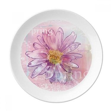 Imagem de Prato de planta de flor de crisântemo em aquarela rosa decorativa de porcelana Salver louças de jantar