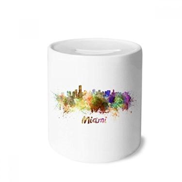 Imagem de DIYthinker Caixa para dinheiro em aquarela Miami America City, porta-moedas de cerâmica, presente de cofrinho