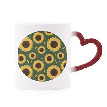 Imagem de Caneca de grés com estampa de planta de girassol, flor sensível ao calor, muda de cor vermelha