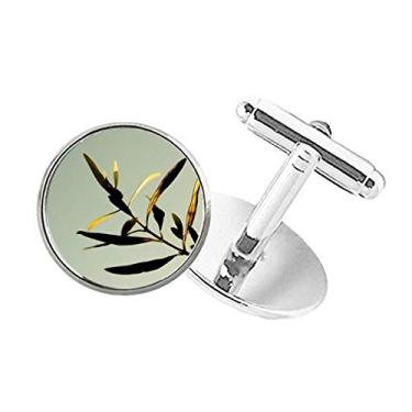 Imagem de DIYthinker Abotoaduras com clipe de botão redondo e imagem natural da folha