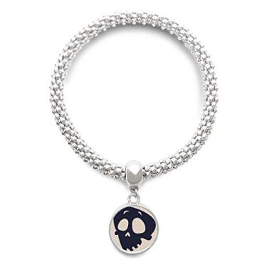 Imagem de DIYthinker Pulseira de prata com pingente de caveira de Halloween e pingente de corrente ajustável