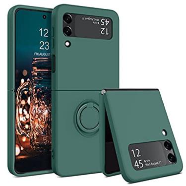 Imagem de Para samsung z flip 4 caso anel titular magnético líquido silicone casos de telefone para samsung galaxy z flip 3 zflip 4 zflip3 capa macia, verde escuro, para samsug z flip 4