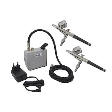 Imagem de Kit Aerografia Mini Compressor C/ 2 Aerógrafos Copo Fixo 0,3/0,5mm Onetools