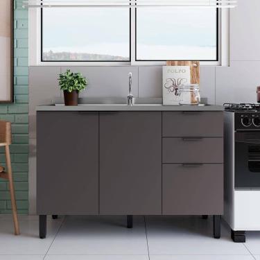 Imagem de Balcão Bartira Universal com 1 Pia, 2 Portas e 3 Gavetas - 120cm de largura	