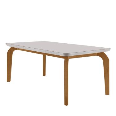 Imagem de Mesa Sala de Jantar Liz 180cm Em MDF e Vidro Canto Copo - Off White/ Imbuia/ Serig. Off