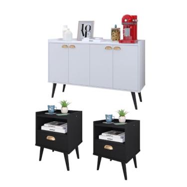 Imagem de Kit Casa Completa 2 Mesas Cabeceira Estilo Mesinhas Lateral Cama Aparador Buffet Kiev Cantinho Café Cozinha Sala Estar - RPM Móveis (Preto | Branco)
