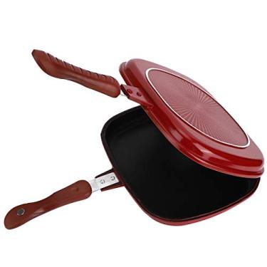 Imagem de Syrisora Frigideira, Frigideira quadrada dupla face vermelha de 28 cm Frigideira antiaderente para churrasqueira suprimentos de cozinha