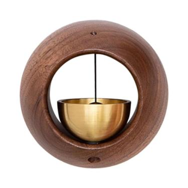 Imagem de WeiLaiKeQi Lojistas sino da porta de madeira pendurado decoração redonda campainha carrilhão para loja varanda jardim entrada restaurante, Marrom escuro