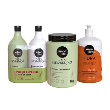 Imagem de Salon Line, Kit com Shampoo, Condicionador e Máscara Capilar S.O.S Hidratação + Creme de Pentear Hidra, Veganos - Para Cabelos Ondulados, Cacheados e Crespos, 1 kg e 1 L