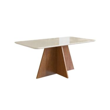Imagem de Mesa de Jantar 6 Lugares Zamarchi R.147 Tampo de Vidro Canela/Off White