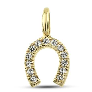 Imagem de Pingente de ferradura de zircônia cúbica - Berloque da sorte com cristais de zircônia cúbica - pingentes delicados para pulseira, colar - Suprimentos de pulseira DIY, 7x13mm, Latão Ouro amarelo,