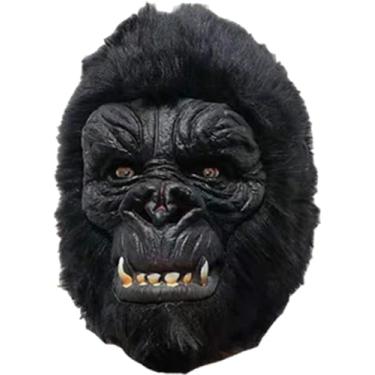 Imagem de Máscara de gorila de Halloween de cabeça inteira, máscara de gorila de macaco preto fof Halloween Cosplay Masquerade Costume Party, máscara de animal peludo/357