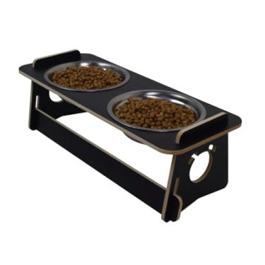 Imagem de Comedouro Elevado Cachorro Duplo Pet Tigela Ração Inox Saudável - Preto