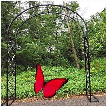 Imagem de Grande arco de jardim rosa arbor treliça, arco de casamento de aço resistente para plantas trepadeiras jardim ao ar livre gramado quintal pátio bronze, preto, 4x2,3 m/13x7,5 pés