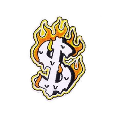 Imagem de Patch de chama de dólar bordado para costurar em sacos de roupas adesivos de roupas emblemas adesivos de roupas adesivos de roupas adesivos de ferro em remendos em roupas remendo de costura acessórios
