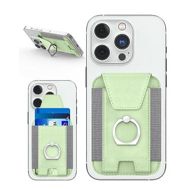 Imagem de Amzone Carteira magnética com porta-cartão, compatível com carteira Mag-Safe, porta-cartões de couro, carteira com anel de telefone para iPhone séries 15/14/13/12, 7 porta-cartões (verde claro)