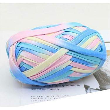 Imagem de 1 peça de camiseta colorida fio de tricô tecido de crochê para arte de tecido de malha DIY (#52 rosa e amarelo)