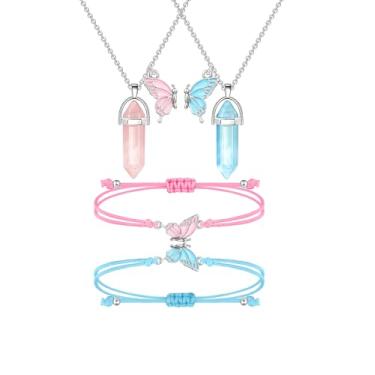 Imagem de MJartoria BFF Colar e pulseiras para 2 colares de amizade de cristal pulseira colar melhor amigo colar combinando pulseiras presentes, Aço inoxidável, Sem Pedra Preciosa