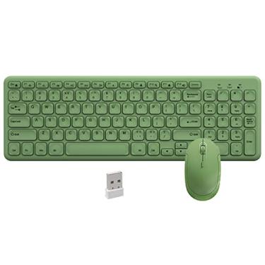 Imagem de Combo de teclado e mouse sem fio, JieruiDeng 2,4 GHz USB sem fio, fino, silencioso, kit de teclado e mouse para uso em casa, escritório, computador, computador, Mac (verde)