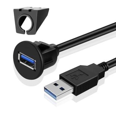 Imagem de TNP Cabo de montagem embutida USB 3.0 com fivela, painel de painel, montagem no painel, 1 entrada USB, conector cabo de extensão resistente à água macho para fêmea (1,8 m/6 pés)