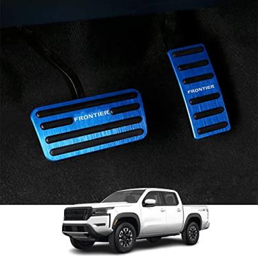 Imagem de Kakash Acessórios internos personalizados para Nissan Frontier 2022 2023 capas de pedal de acelerador de gás de liga de alumínio, antiderrapante, sem perfuração, 2 peças/conjunto (azul)