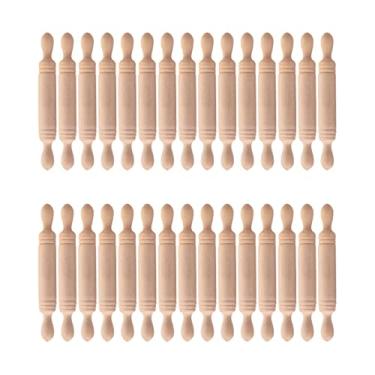 Imagem de Mini rolo de massa de madeira, 30 unidades de rolo de massa pequeno, modelos de rolo de pastelaria em miniatura para casa de bonecas, utensílios de cozinha