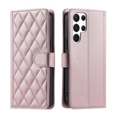 Imagem de Capa de couro com flip magnético tipo carteira para Samsung Galaxy S24 Ultra S23 FE S22 Plus S21 S20 S10 S9 S8 Note 20 10 Lite 9 8, ouro rosa, para Galaxy S23