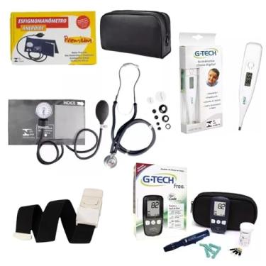 Imagem de Kit Enfermagem + Aparelho Medidor Glicose FREE Completo Premium (GRAFITE)
