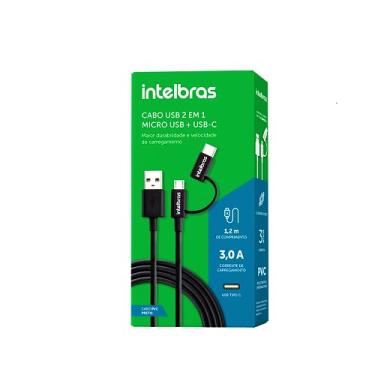 Imagem de Cabo USB Micro USB + USB-C 1,2m PVC EUABC 12PP Preto Intelbras