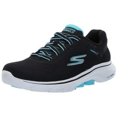 Imagem de Skechers Go Walk 7 - Cosmic Waves Tênis esportivo feminino de caminhada, Preto/turquesa, 34