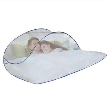 Imagem de HGYJ Mosquiteiro ultraleve pop-up para cama de casal, capa de mosquito criptografada para casa de negócios com bolsa de transporte, para acampamento, viagem, fácil configuração, azul, 140 x 50 x 45 cm