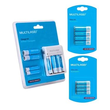 Imagem de Carregador de Pilha Multilaser Com 16 Pilhas Recarregaveis AA +8 e AAA + 8