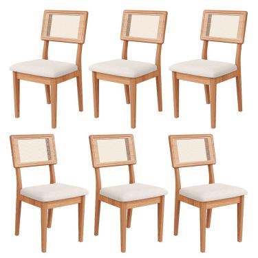 Imagem de Kit 6 Cadeiras Estofadas com Encosto de Tela MDF Freijó Césare Claro