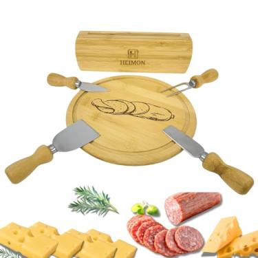Imagem de Conjunto Tábua para Queijo/Aperitivos em Bambu Personalizado 4 peças Inox Facas Espátula, Heimon Aperitivos