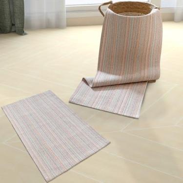 Imagem de Kit 2 Peças Tapete de Cozinha Antiderrapante Passadeira 1,30m x 45cm 100% Algodão Artesanal Cru/Multicor