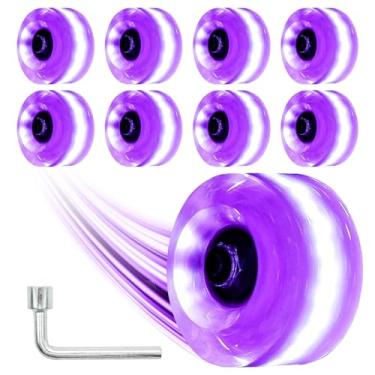 Imagem de Nezylaf Pacote com 8 rodas de skate iluminadas, dureza 78A, LED, com rolamentos ABEC-9 premium, acessórios de skate iluminadores para patins quadriciclos internos e externos