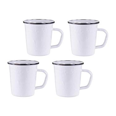 Imagem de Golden Rabbit Enamelware Latte canecas de café ou chá, 473 ml, textura branca sólida, conjunto de 4