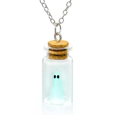 Imagem de NALISASA Colar com pingente de fantasma de Halloween em uma garrafa para crianças, colar fantasma que brilha no escuro, colar fantasma com tampa de garrafa, colar de fantasma, joia gótica de Halloween